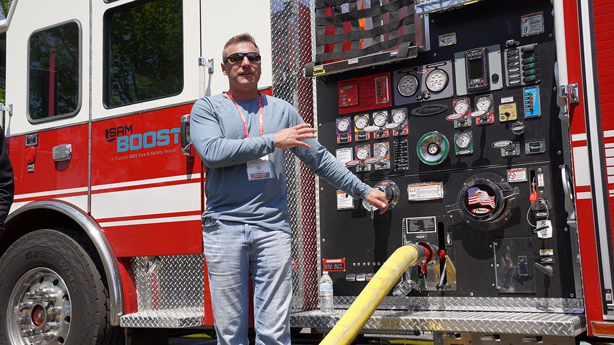 jason cerrano demonstrating firetruck operation