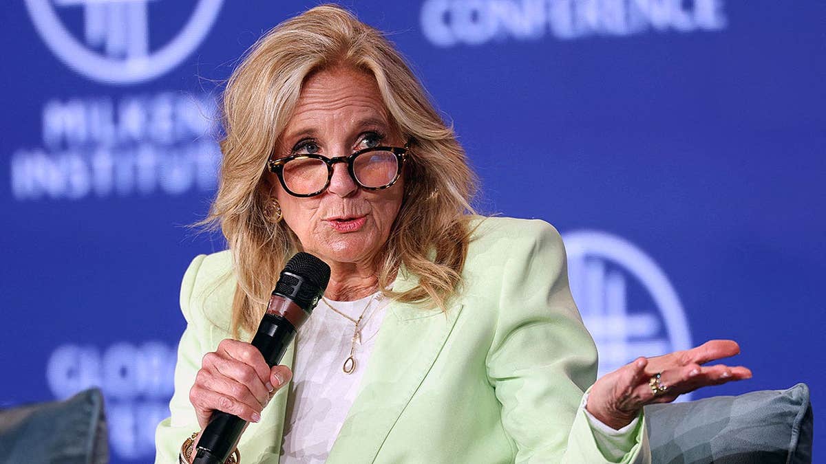 Former US First Lady Dr. Jill Biden speaking at the Milken Institute Global Conference in Beverly Hills