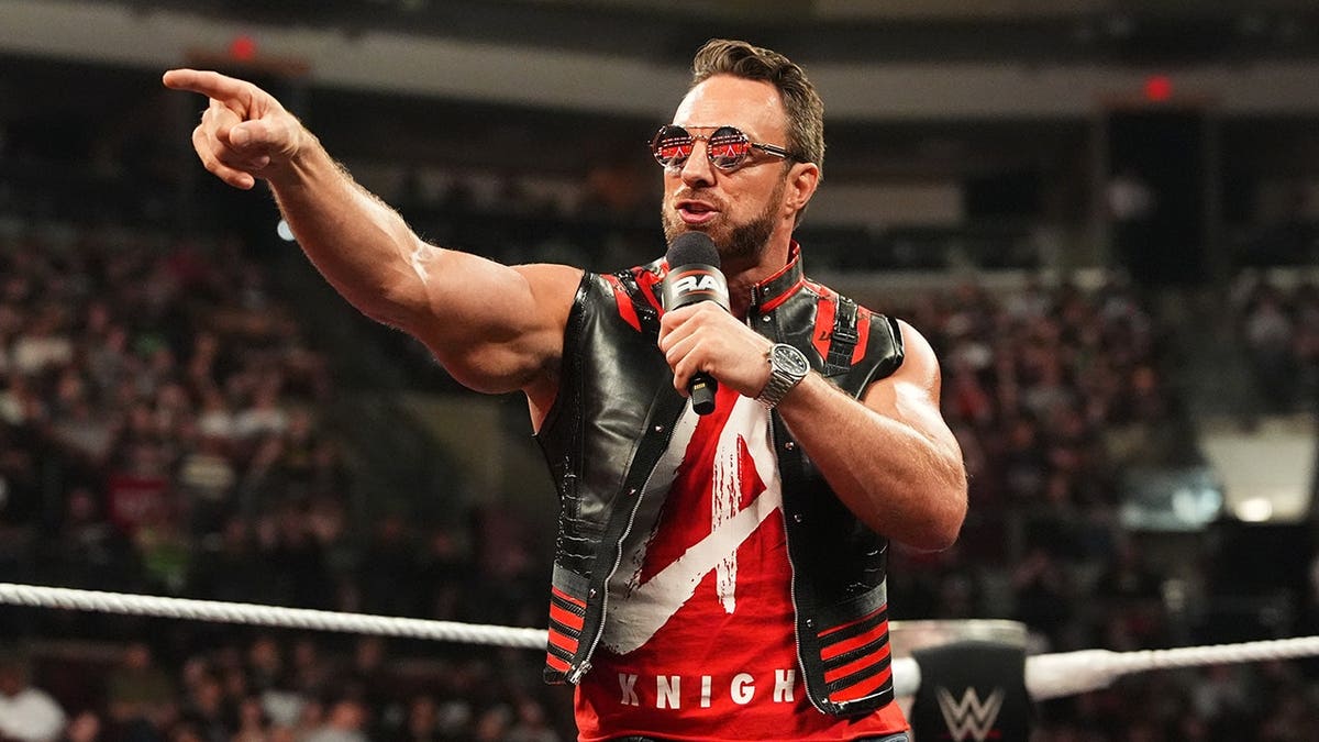 LA Knight addressing the crowd during Monday Night RAW at Jerome Schottenstein Center