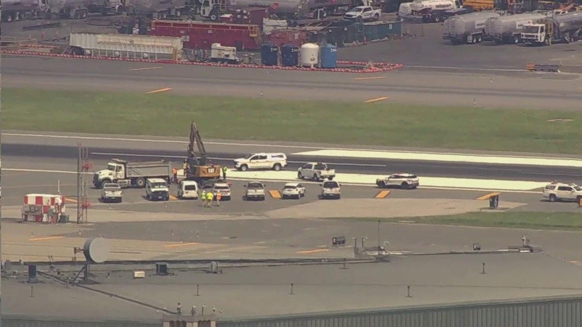 A aerial presumption of a runway astatine LaGuardia Airport.