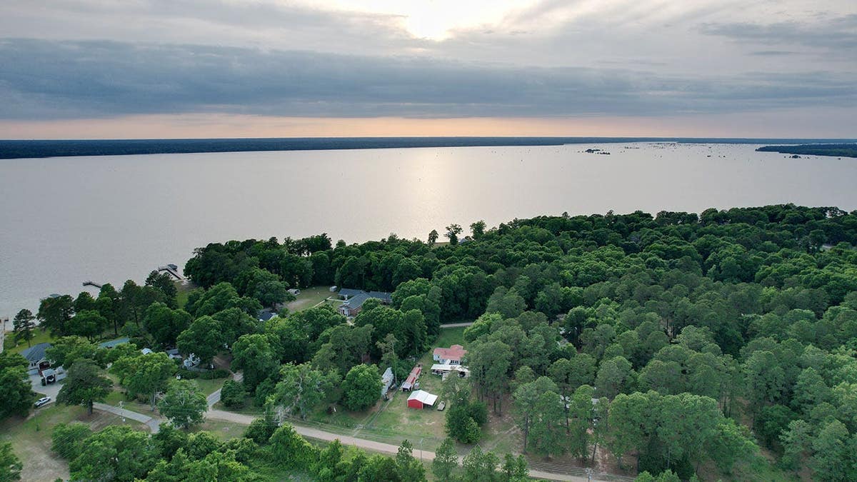 Aerial view of Lake Marion at sunset in Santee, South Carolina
