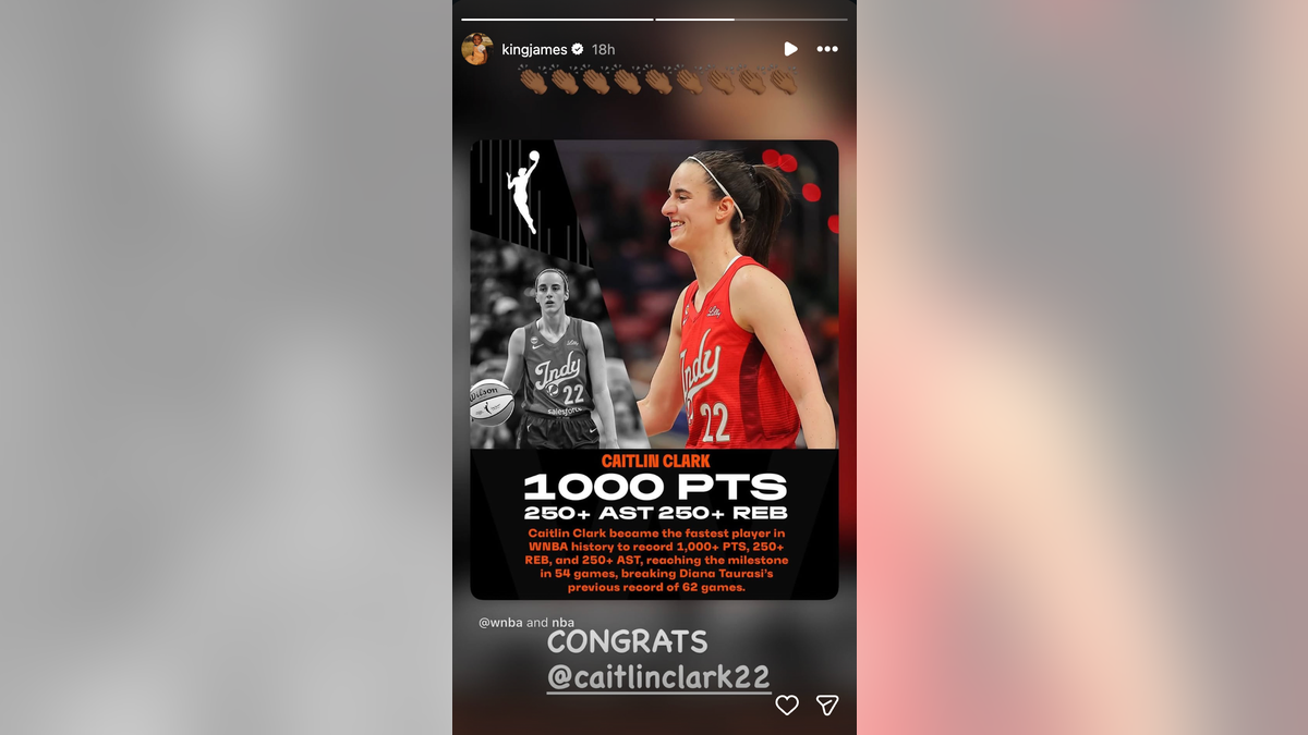 LeBron James congratulates Caitlin Clark via his Instagram story
