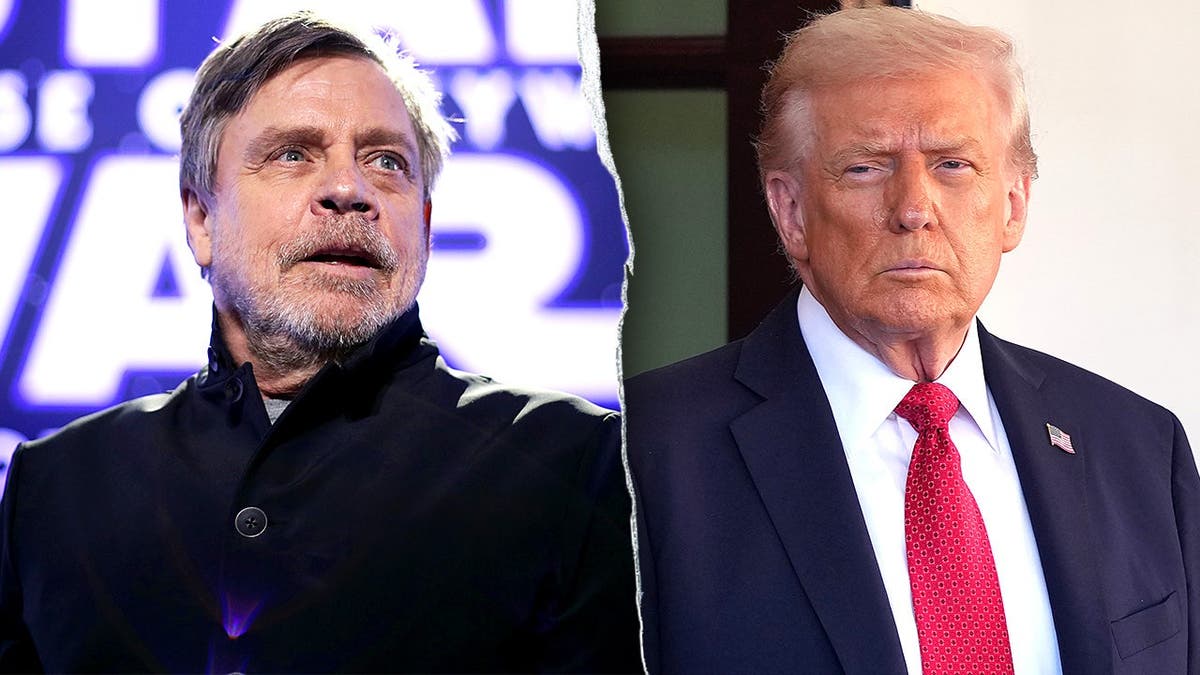Split image shows Mark Hamill and President Donald Trump amid online controversy.