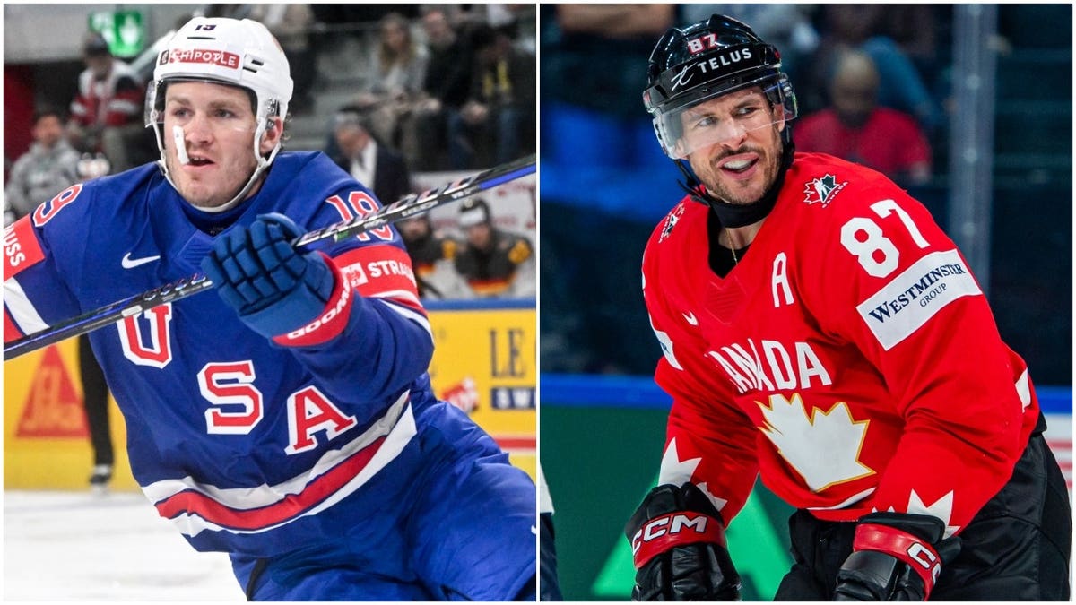 A side-by-side image shows Matthew Tkachuk in a blue