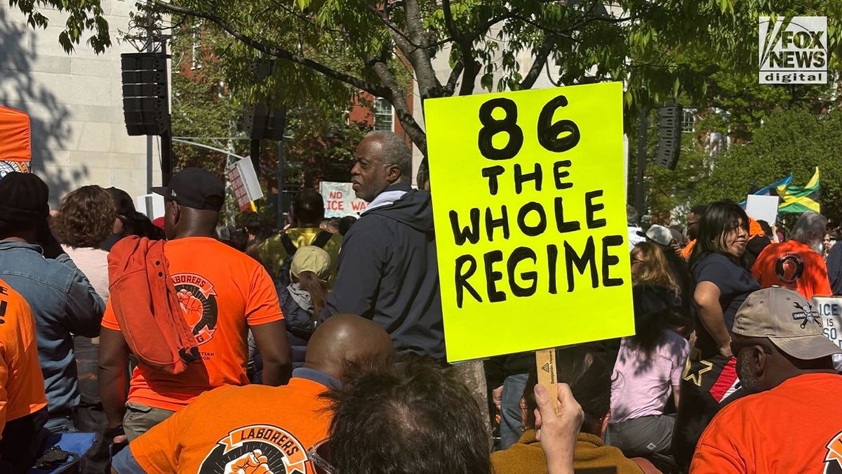 May Day protest signs in NYC