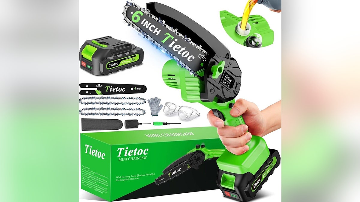 Tackle spring and summer yard work with this lightweight mini chainsaw.