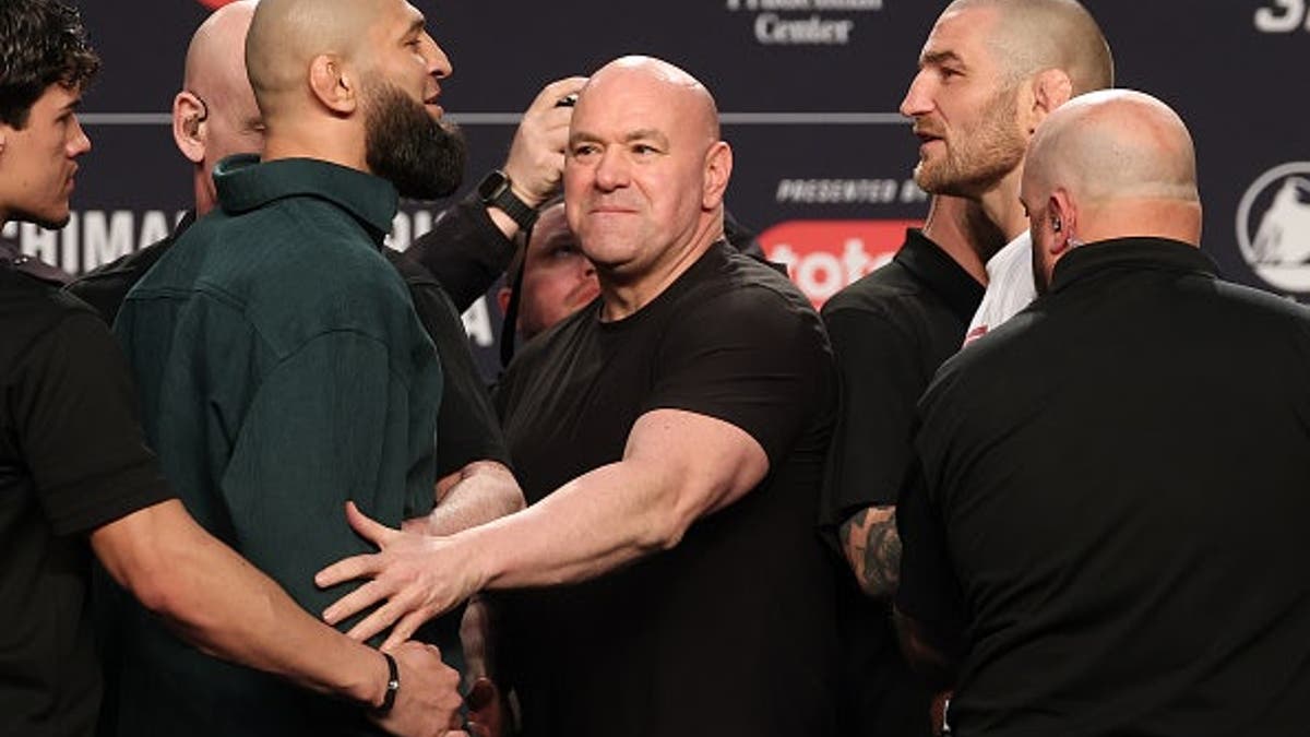 Khamzat Chimaev and Sean Strickland face off at UFC 328 press conference in Newark, New Jersey