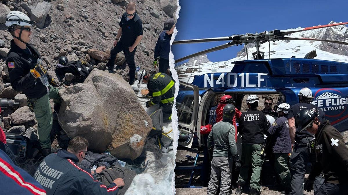 Rescue crews work to free a climber