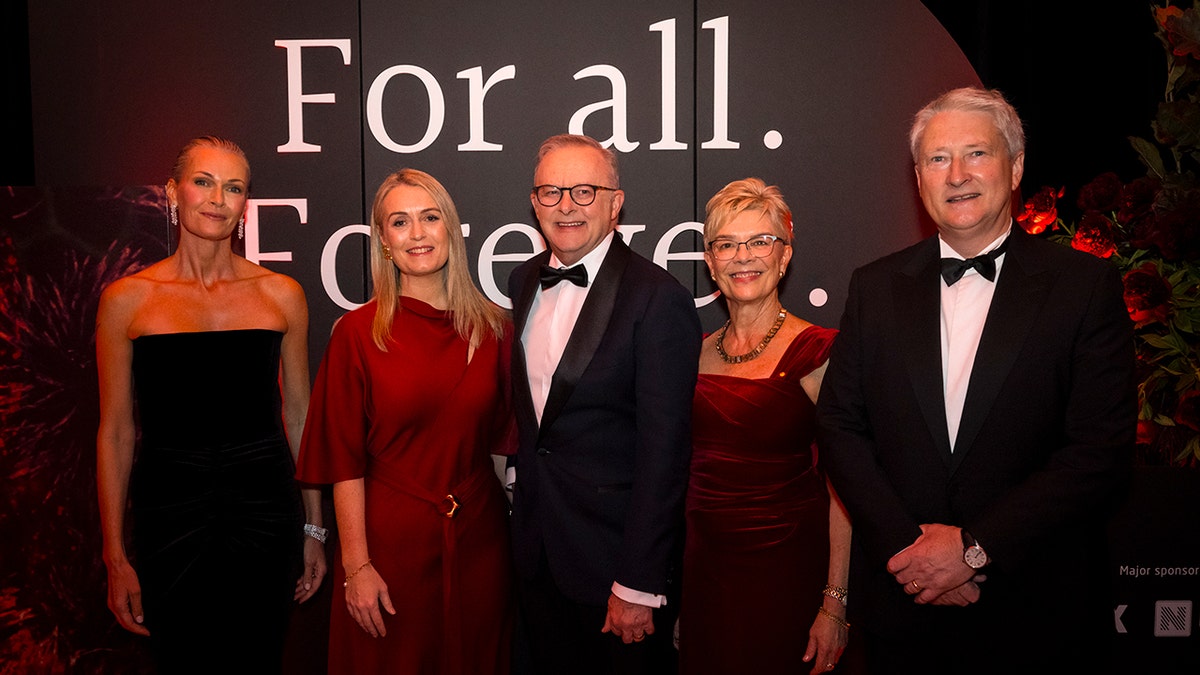 Sarah Murdoch, Jodie Haydon, Anthony Albanese, Kathryn North, and Patrick Houlihan dressed in formal attire at the MCRI anniversary gala.