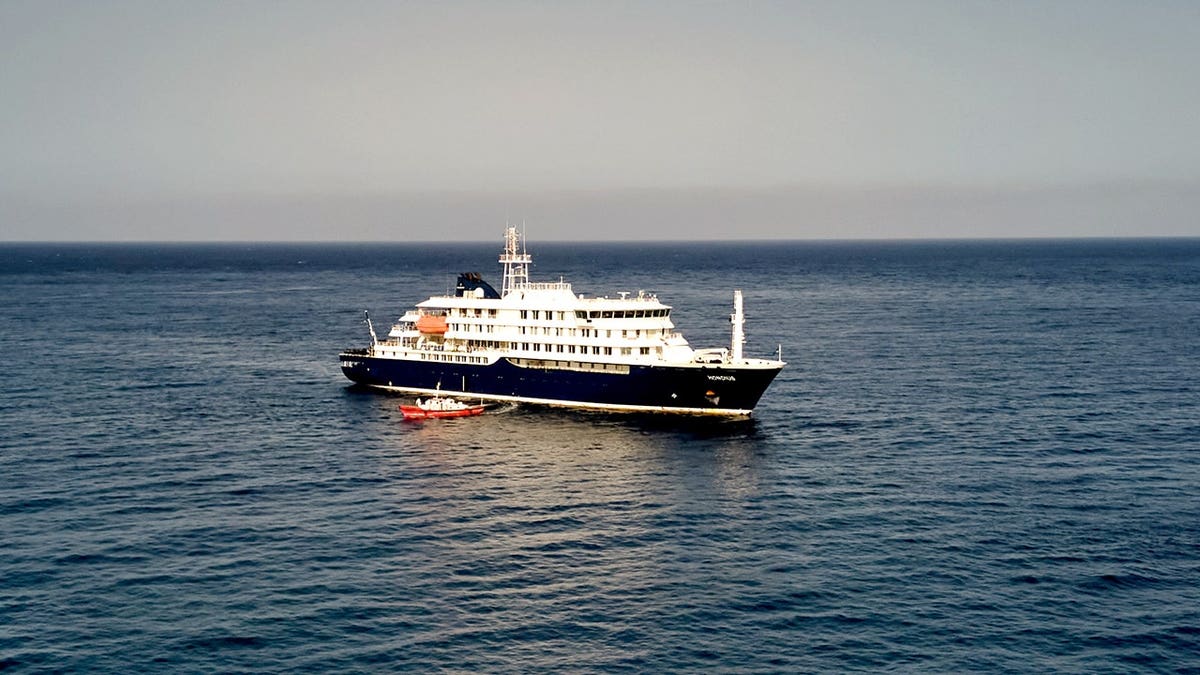 MV Hondius Dutch cruise ship anchored in Atlantic Ocean off Cape Verde