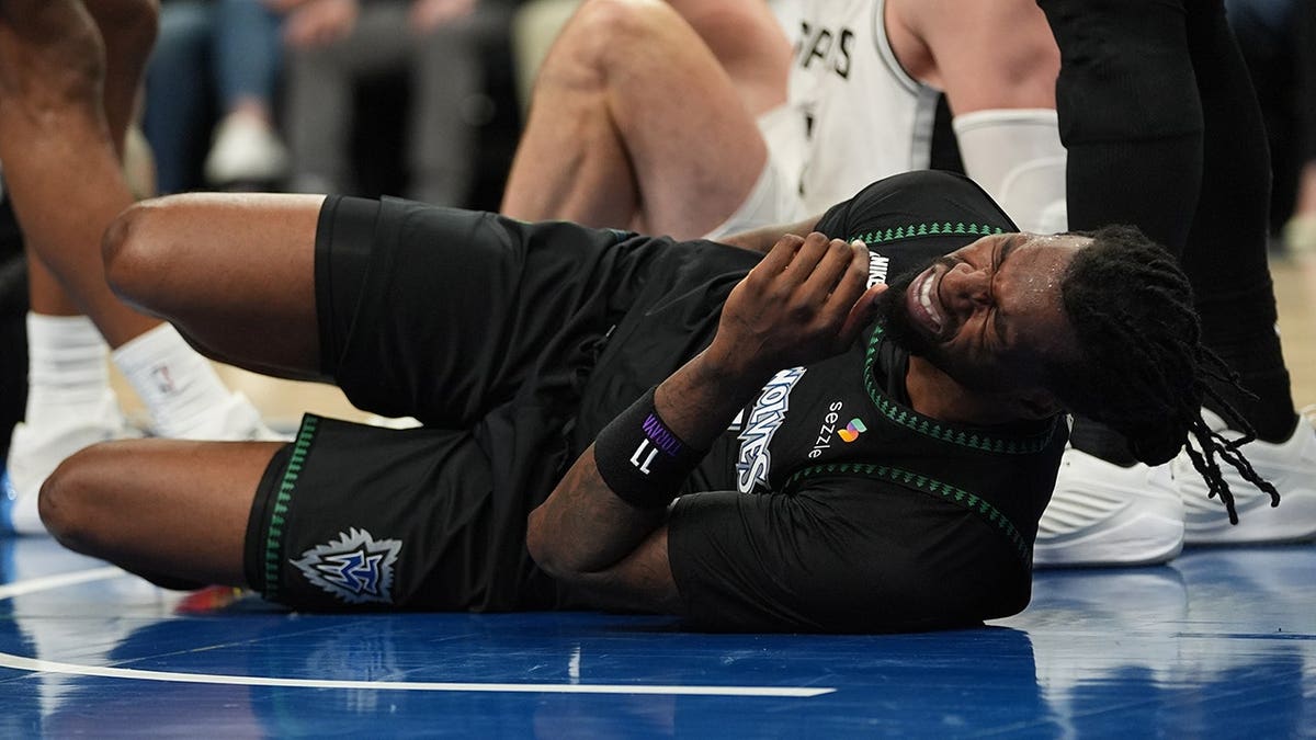 Minnesota Timberwolves halfway  Naz Reid reacting to wounded   during hoops  game