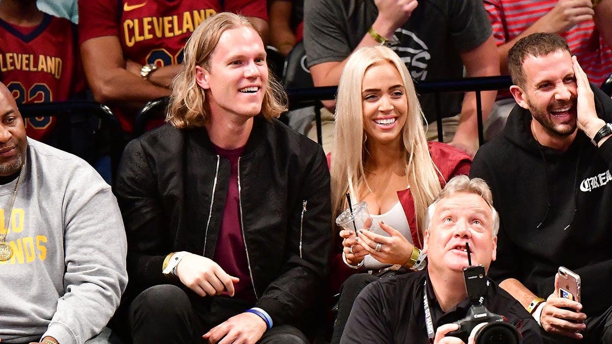 Noah Syndergaard and Alexandra Cooper attending a basketball game at Barclays Center