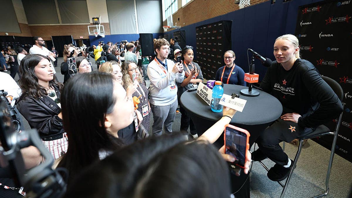 Paige Bueckers speaking to media at WNBA All-Star practice in Indianapolis