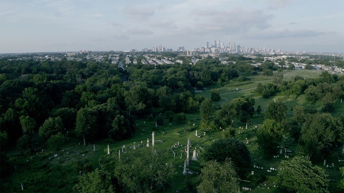 Una vista aérea del cementerio Mt. Moriah.