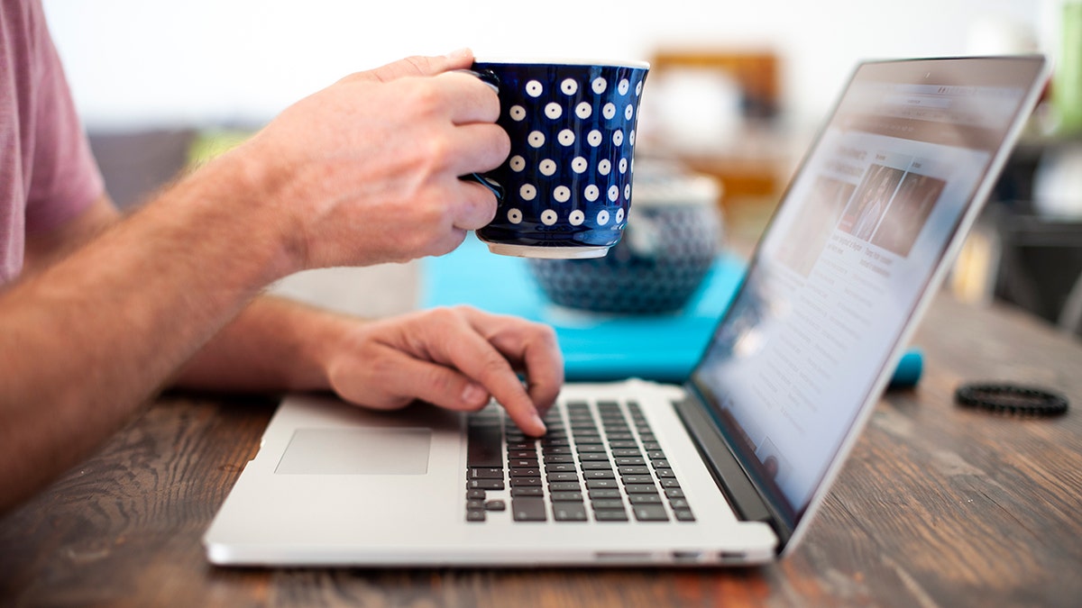 Person typing on their laptop.