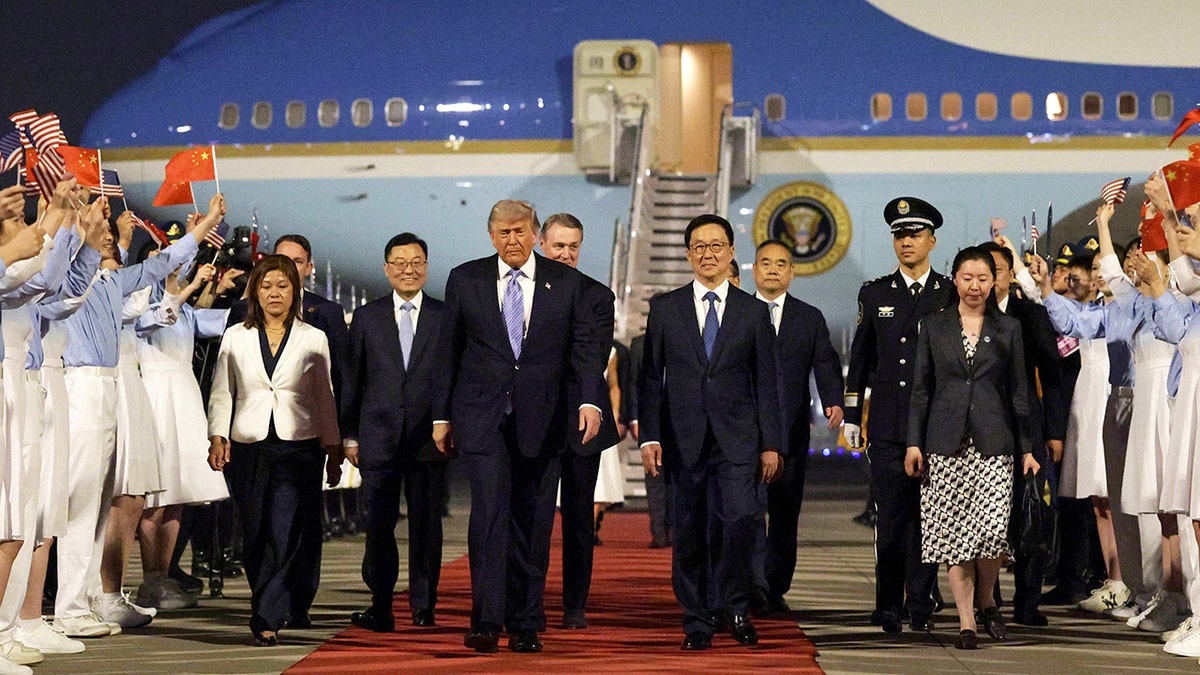 President Donald Trump after arriving in Beijing