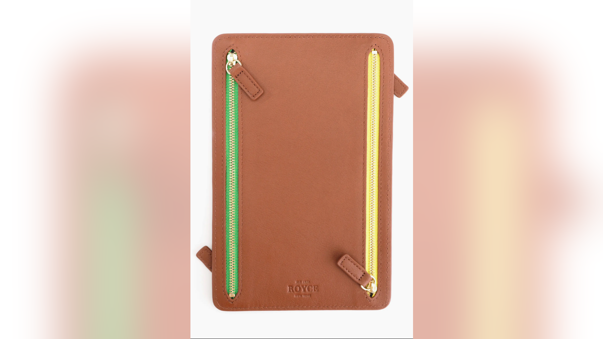 This holder has zipper pockets to keep items secure.