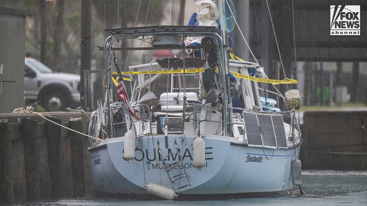 The sailing vessel Soulmate moored at a dock at the U.S. Coast Guard station in Fort Pierce.