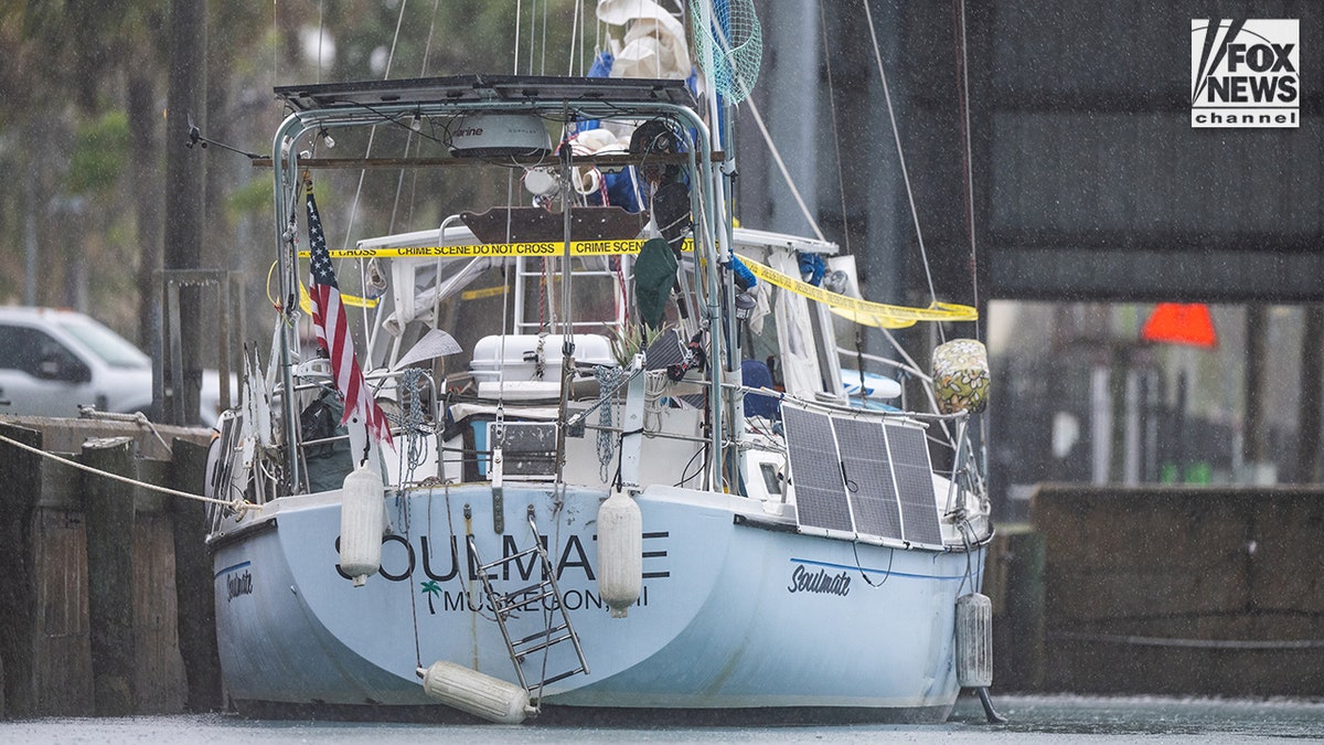 The sailing vessel Soulmate moored at a dock at the U.S. Coast Guard station in Fort Pierce.