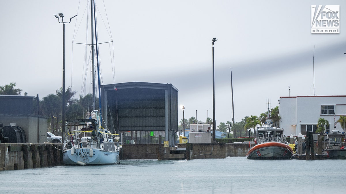 The sailing vessel Soulmate moored at a dock at the U.S. Coast Guard station in Fort Pierce.