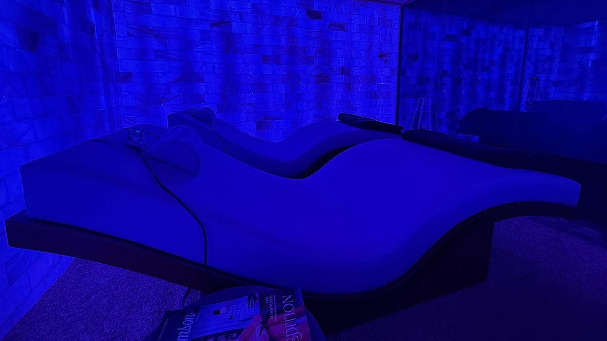 two beds in a salt room at a spa