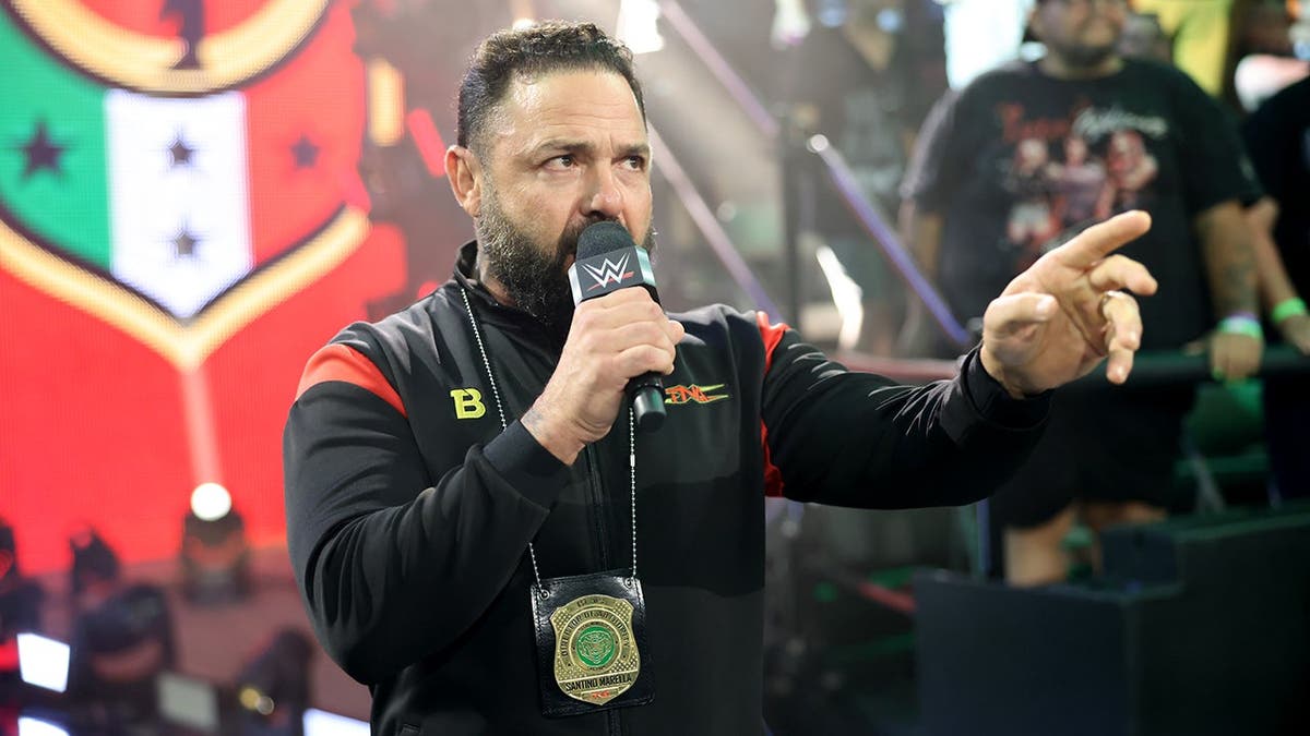Santino Marella making his entrance during NXT at WWE Performance Center in Orlando, Florida