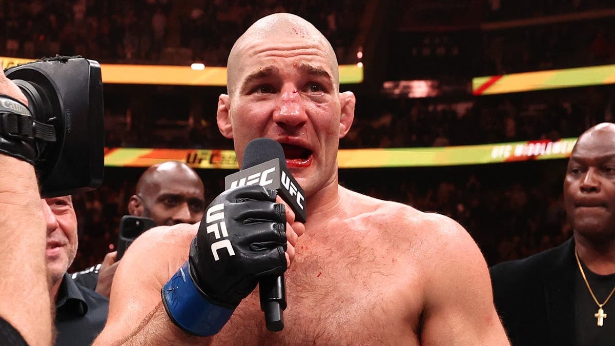 Sean Strickland reacting after split-decision victory at UFC 328 in Newark, New Jersey