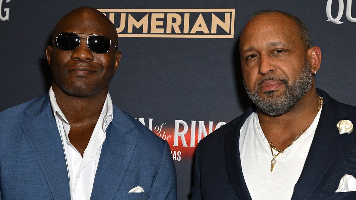 Wrestlers Shelton Benjamin and MVP standing together at a movie premiere in Los Angeles