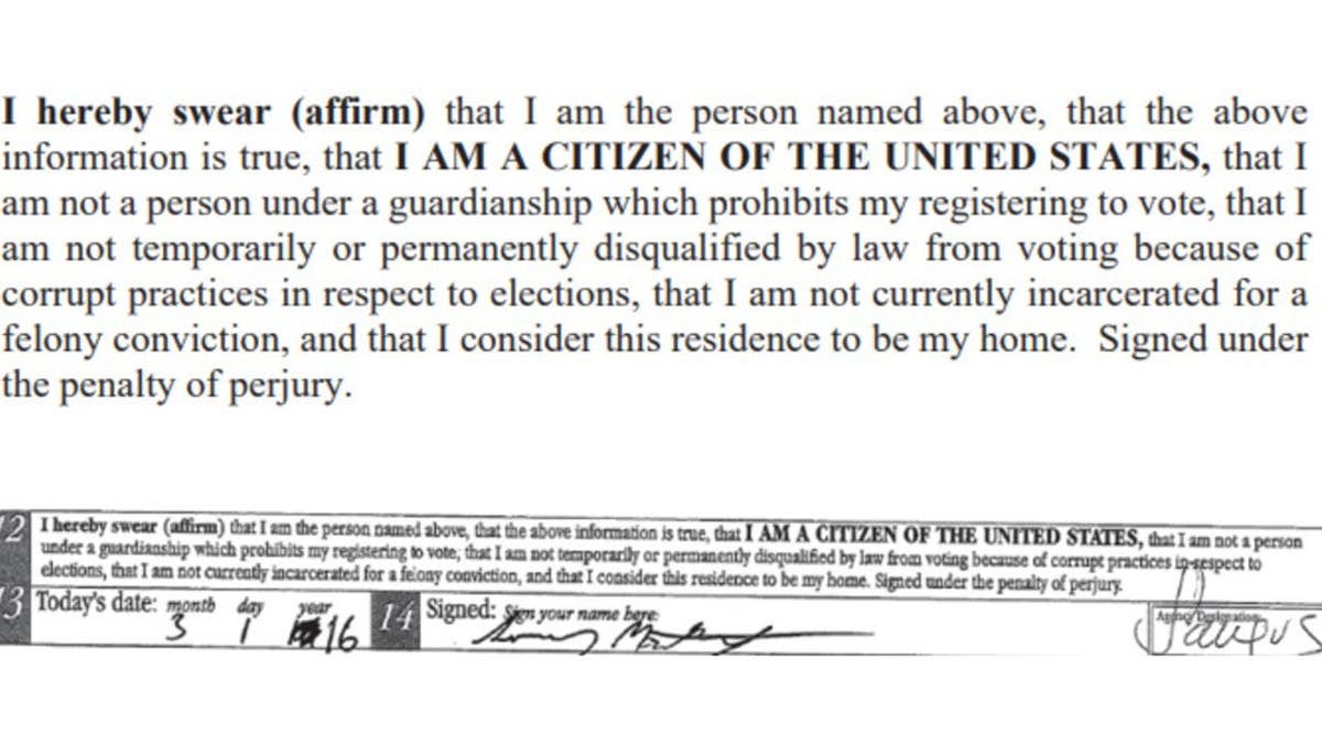Voter registration form signature.