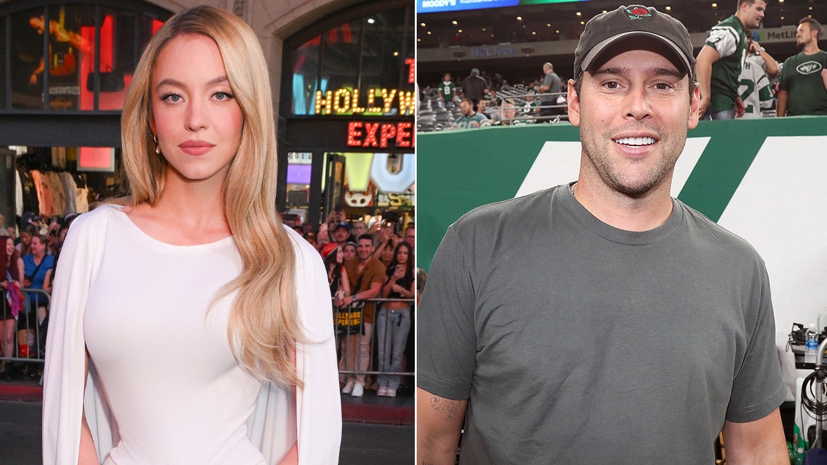 A split image of Sydney Sweeney and Scooter Braun.