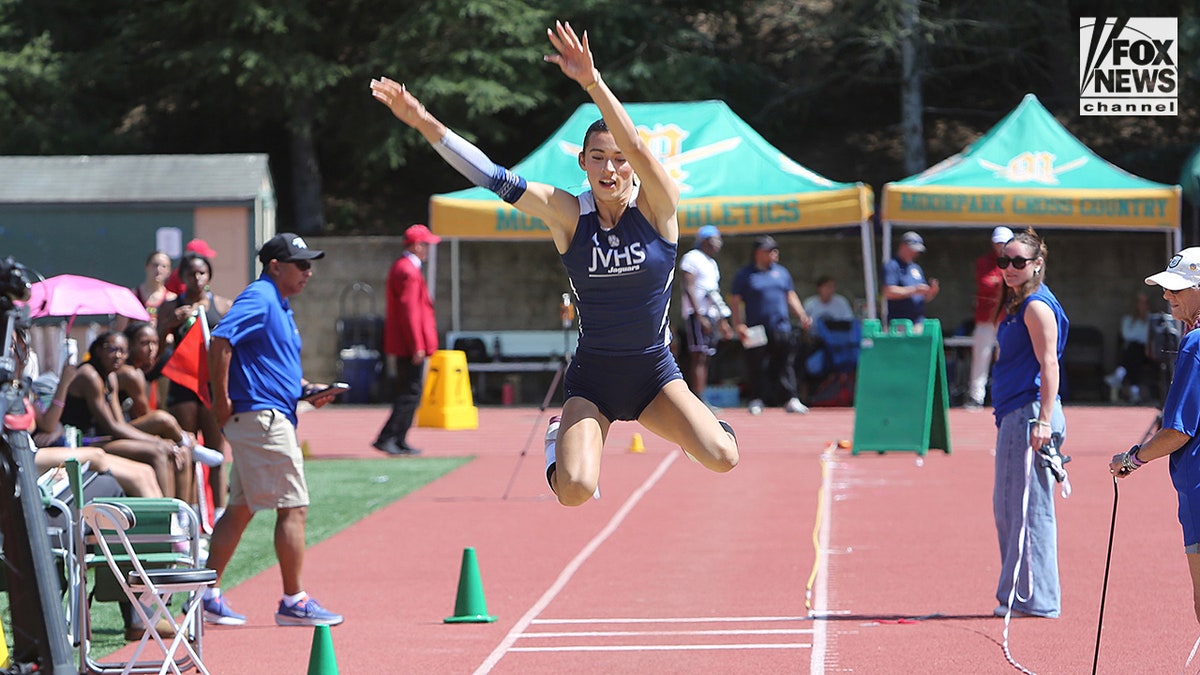 Transgender student athlete AB Hernandez competing in a girls high jump event in Moorpark, California.
