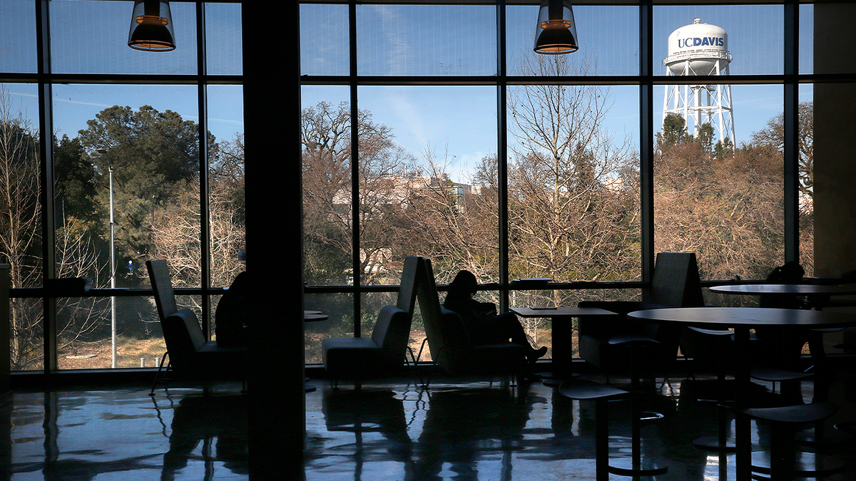 Interior view of the UC Davis campus with the iconic water tower seen in Davis, California