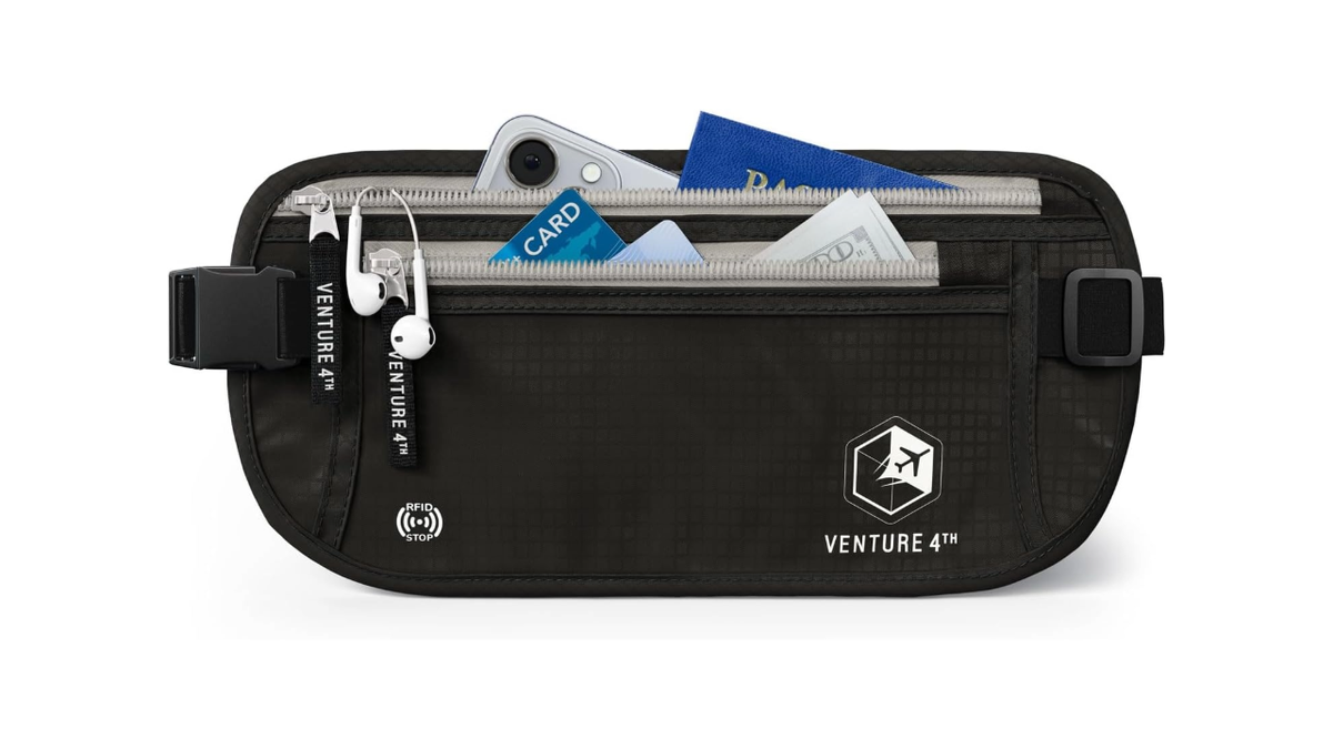 This under-clothing belt hides cash and a passport.
