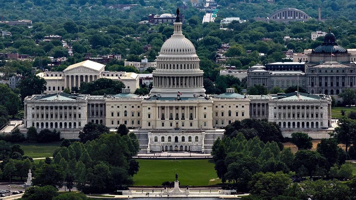View of the U.S. Capitol Building from the top of the Washington Monument in Washington, D.C.
