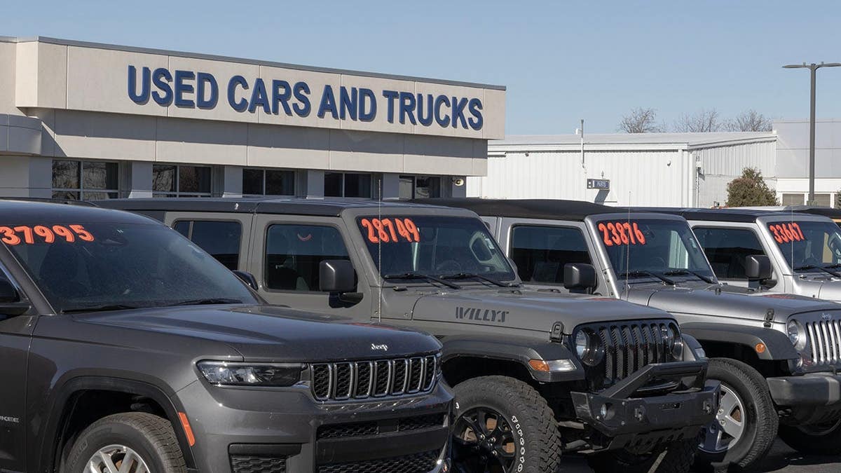 Used cars displayed at a dealership in Lafayette
