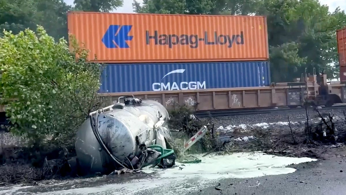Aftermath of a bid striking a septic truck.