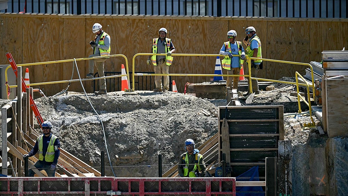 Construction workers at work at White House ballroom construction