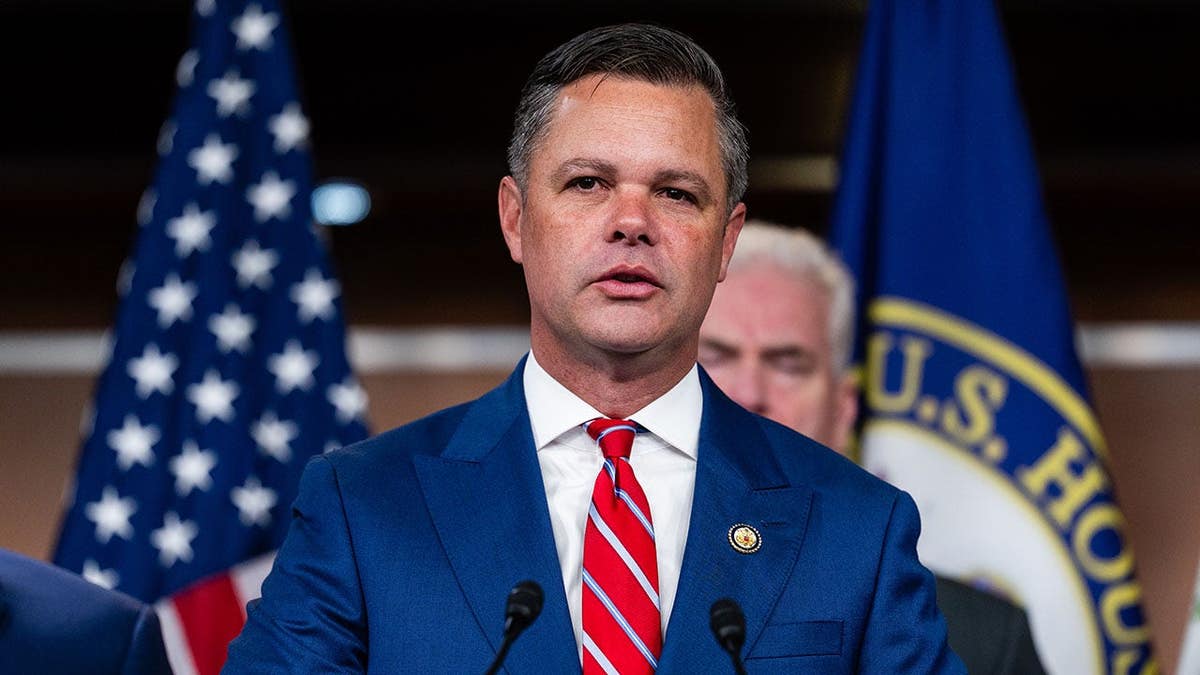 Rep. Zach Nunn speaking at a news conference at the US Capitol in Washington, D.C.