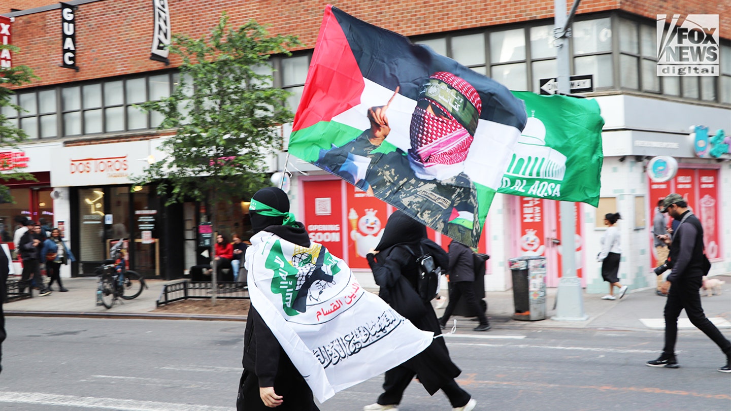 Hamas, Hezbollah flags fly at anti