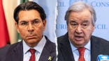 A split of Israeli Ambassador to the UN Danny Danon and UN Secretary-General Antonio Guterres