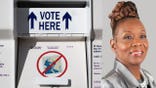 Vote-by-mail ballot drop box and Sylvia Sims Bolton