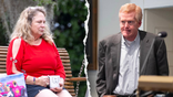 A split image showing Becky Hill with a coffee mug on the left and Alex Murdaugh in court on the right