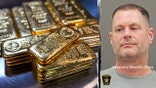 A split image of David J. Rush with gold bars