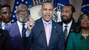 Hakeem Jeffries threatened a "serious response" after Reps. Jared Golden and Marie Gluesenkamp Perez broke ranks on a key GOP procedural vote.
