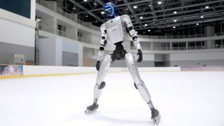 Unitree G1 humanoid robot ice skates and rollerblades