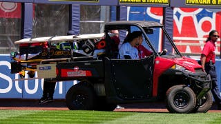 Yankees' Jasson Dominguez carted off field in tears after crashing into outfield wall after stunning catch