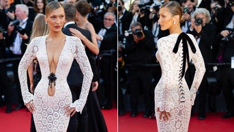 Bella Hadid stuns in sheer lace gown with plunging neckline at Cannes - Fox News