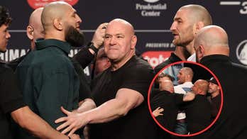 Khamzat Chimaev launches kick at Sean Strickland, sparking massive melee at UFC 328 press conference