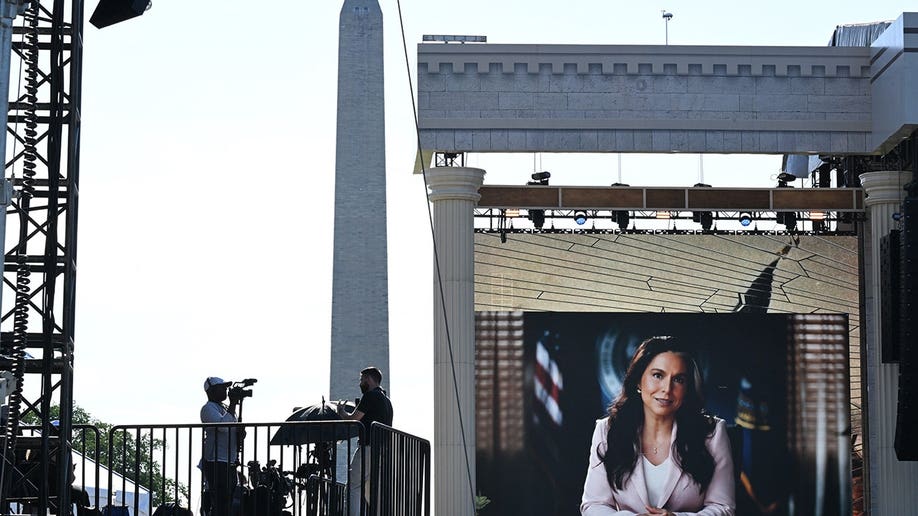 Tulsi Gabbard speaking in a taped message at the National Mall in Washington, D.C.
