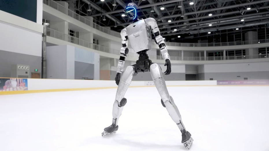 Unitree G1 humanoid robot ice skates and rollerblades